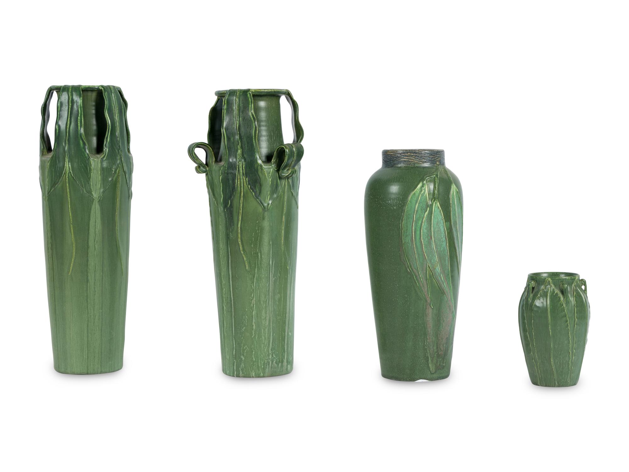 Four Vases Ephraim Faience Pottery, Wisconsin, USA