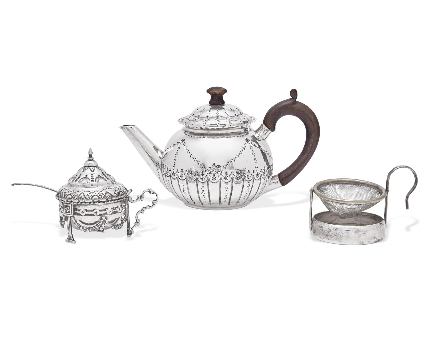 A Victorian Silver Teapot and a Dutch Silver Mustard Pot