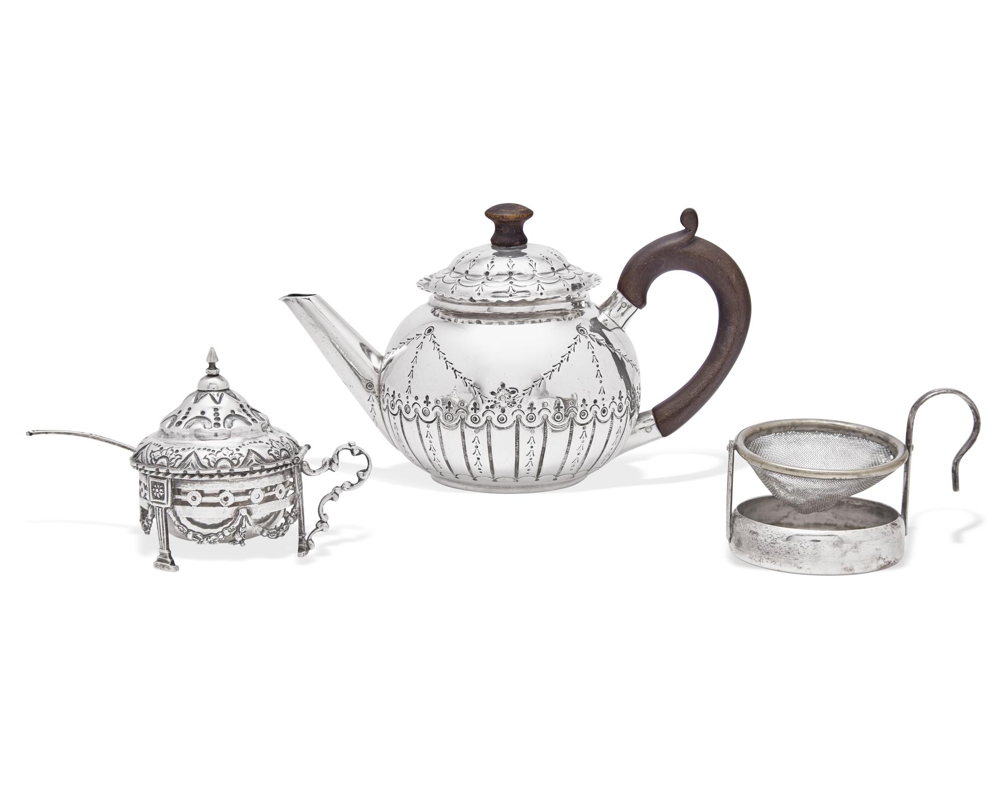 A Victorian Silver Teapot and a Dutch Silver Mustard Pot