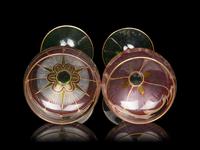 A Set of Four Enameled Glass Wine Hocks and Decanter