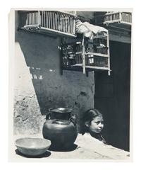A group of five works ( Spools; Peter Lorre; #5; Model Standing in Rocks; Stairway Up Fuel Storage Tank )