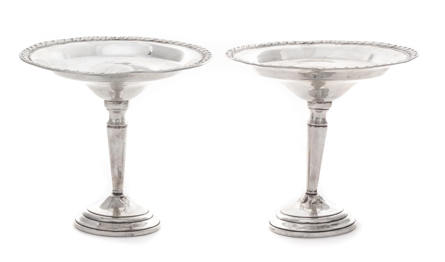 A Pair of American Silver Compotes Height 6 1/2 inches.