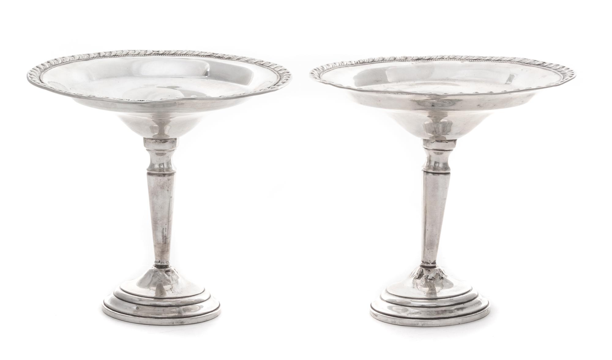 A Pair of American Silver Compotes Height 6 1/2 inches.