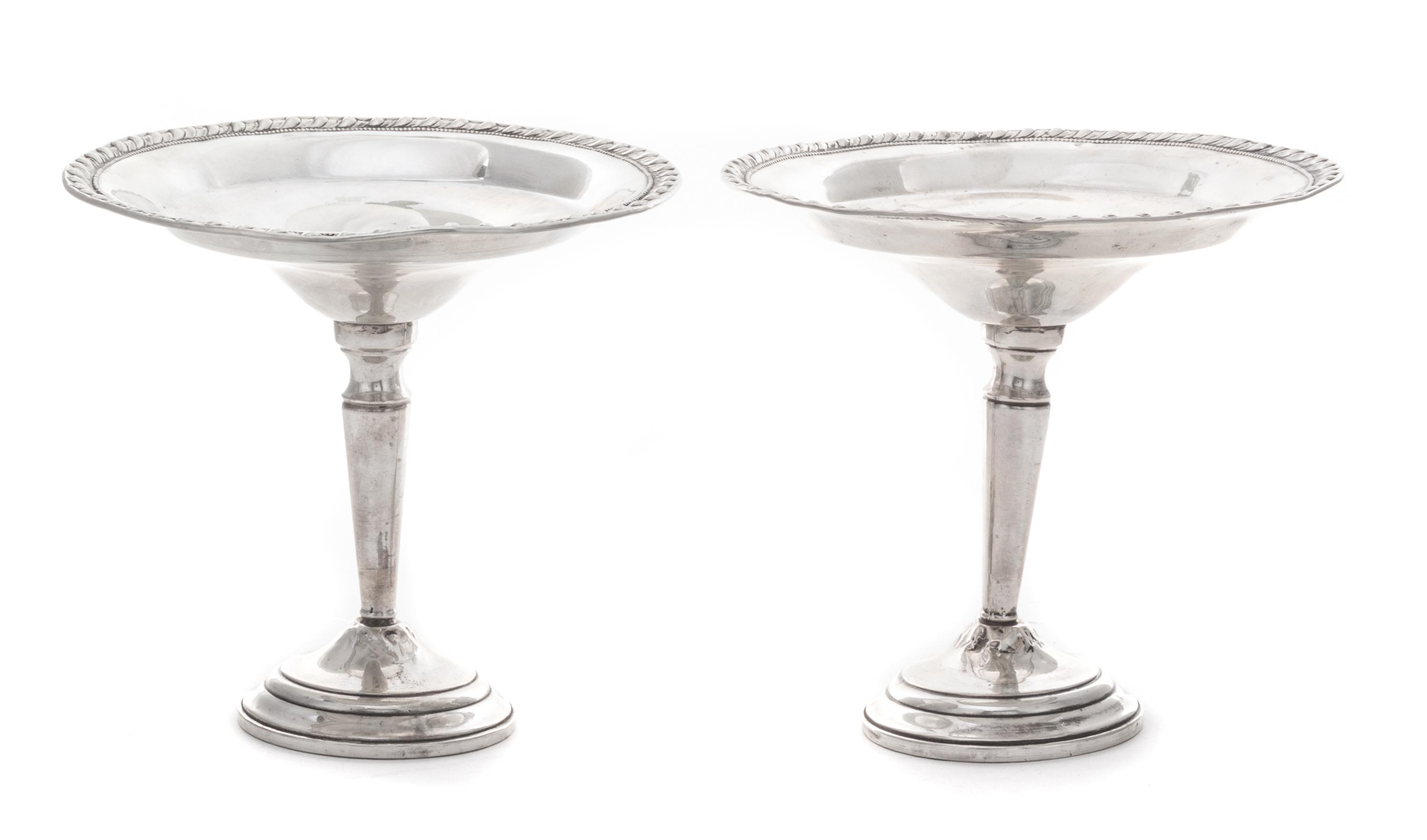 A Pair of American Silver Compotes Height 6 1/2 inches.