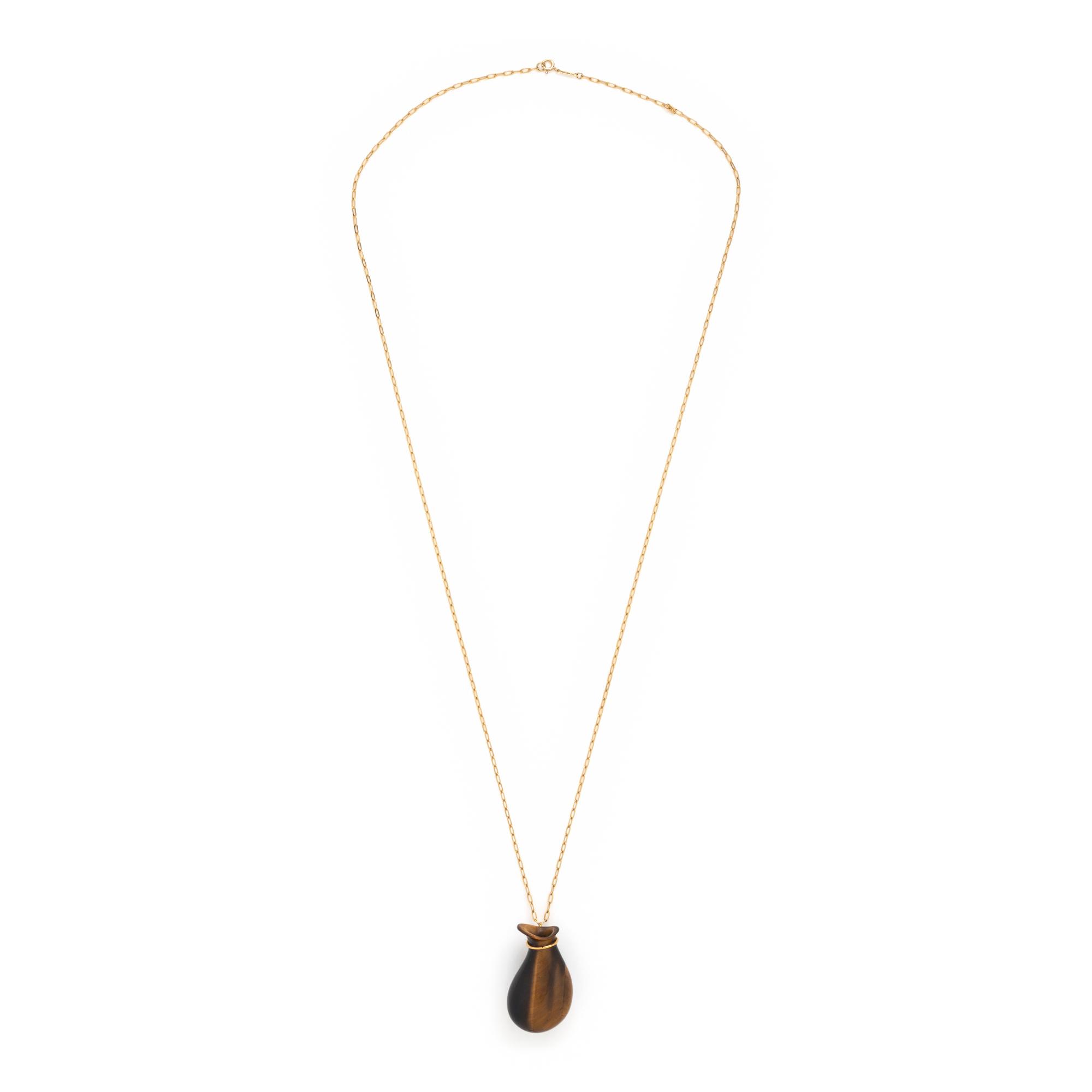 Tiffany & Co., Elsa Peretti, Tiger's Eye Bottle Jug Pendant and Yellow Gold Chain