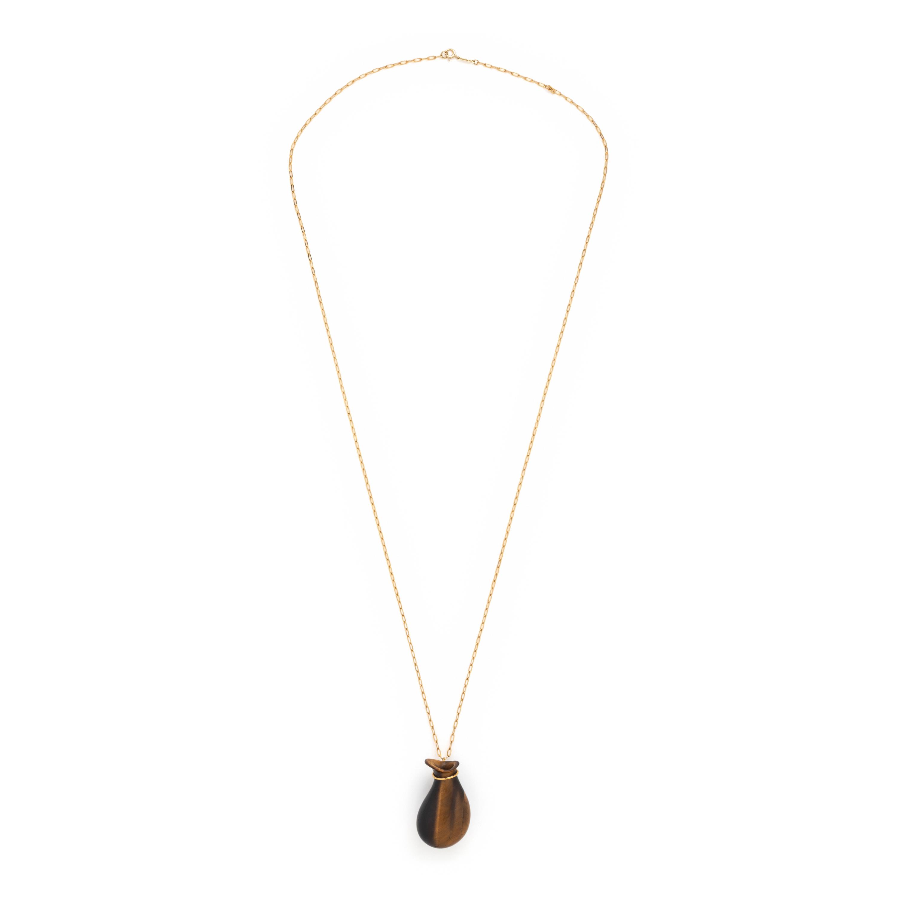 Tiffany & Co., Elsa Peretti, Tiger's Eye Bottle Jug Pendant and Yellow Gold Chain