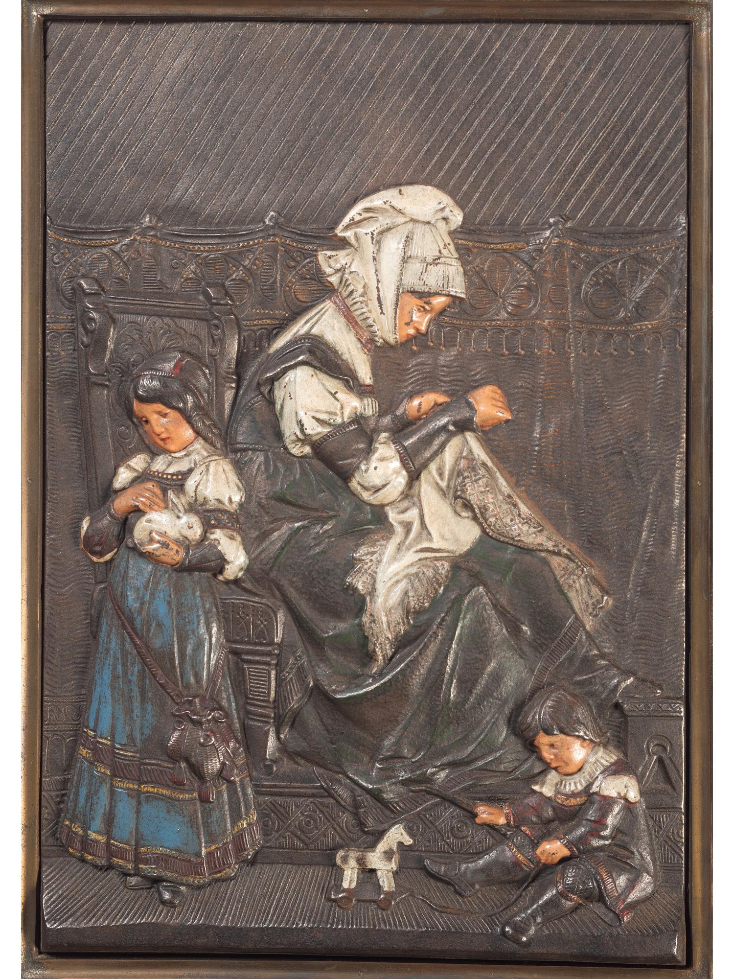 A Victorian Polychromed Cast-Iron Picture Plaque