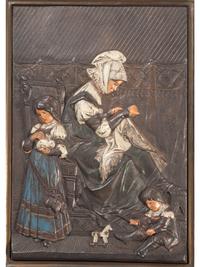 A Victorian Polychromed Cast-Iron Picture Plaque