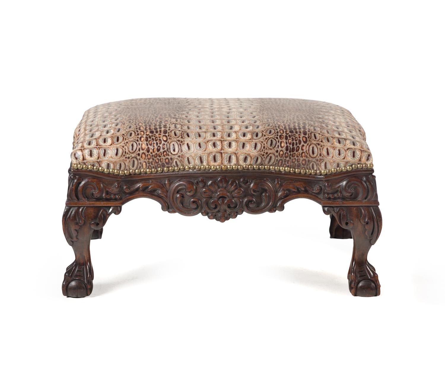 A Georgian Style Carved Walnut Footstool