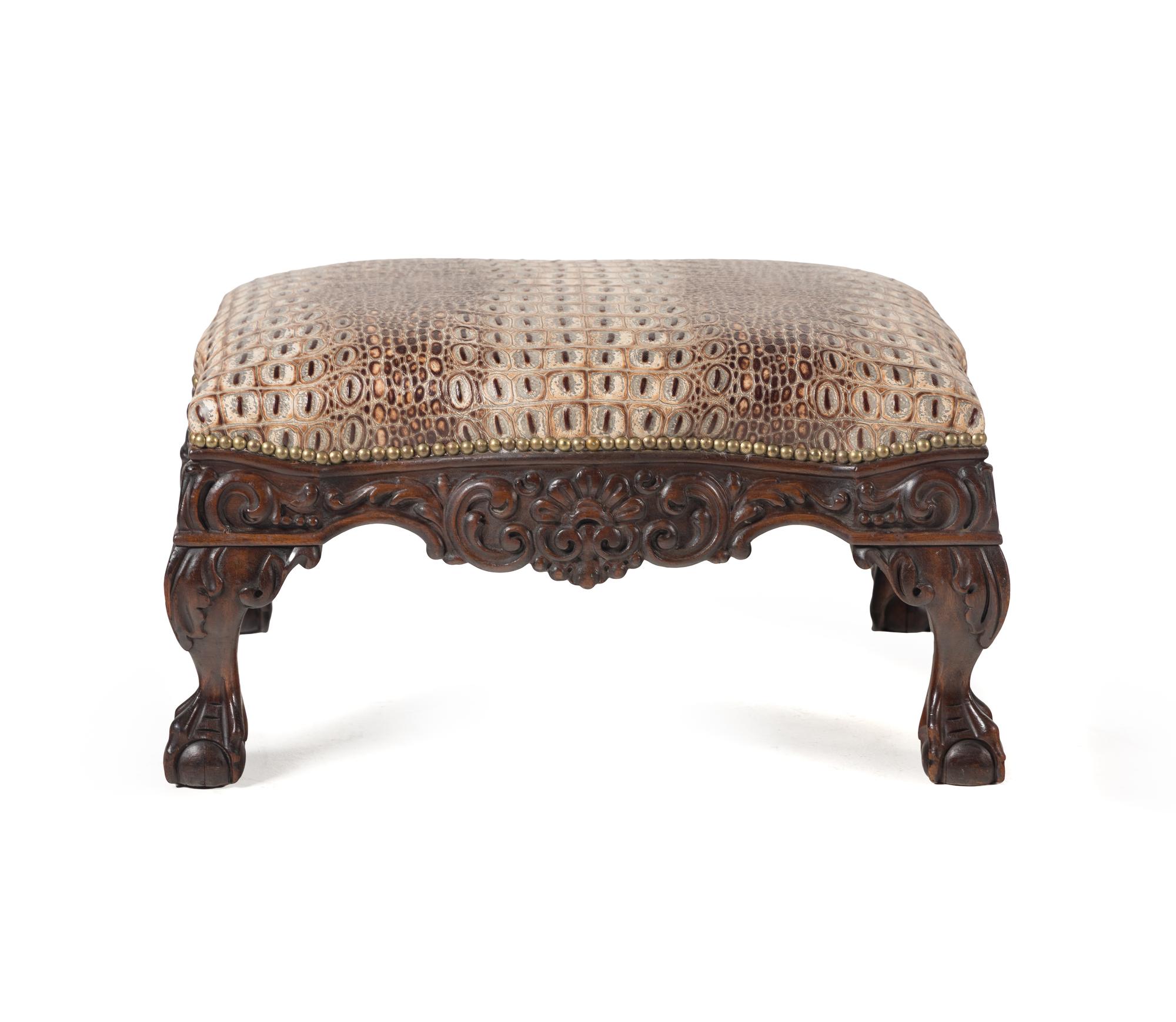 A Georgian Style Carved Walnut Footstool