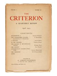 ELIOT, T.S., editor. The Criterion . London: R. Cobden Sanderson, Faber & Gwyer et al. October 1922-January 1939.