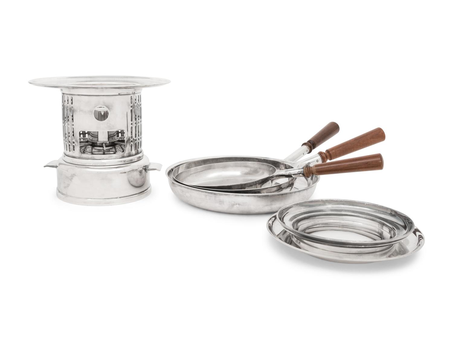 A Broggi Silver-Plate Tableside Flambé Station