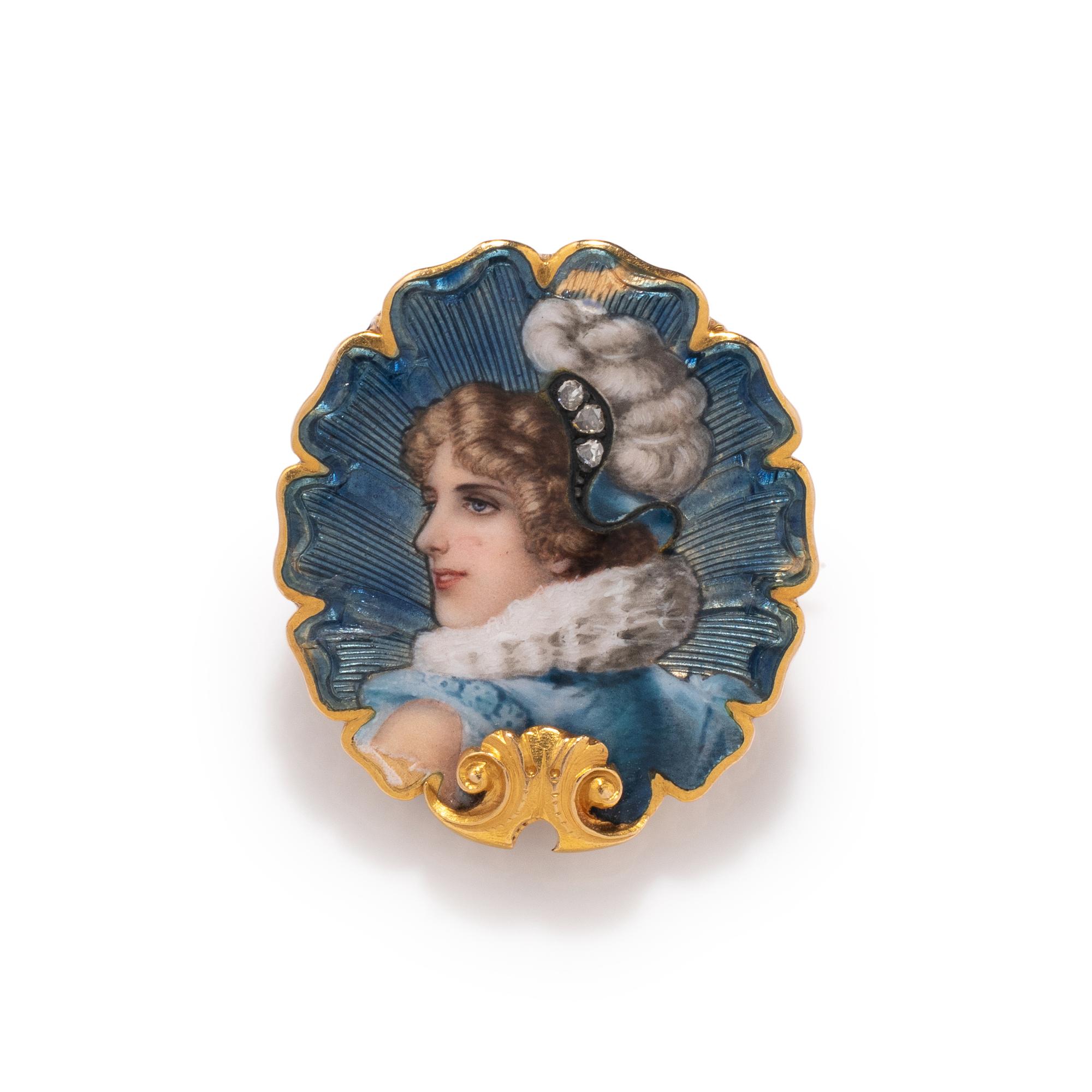 ART NOUVEAU, ENAMEL AND DIAMOND PORTRAIT BROOCH
