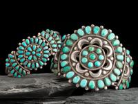 Zuni Petit Point Turquoise Cluster Cuff Bracelets