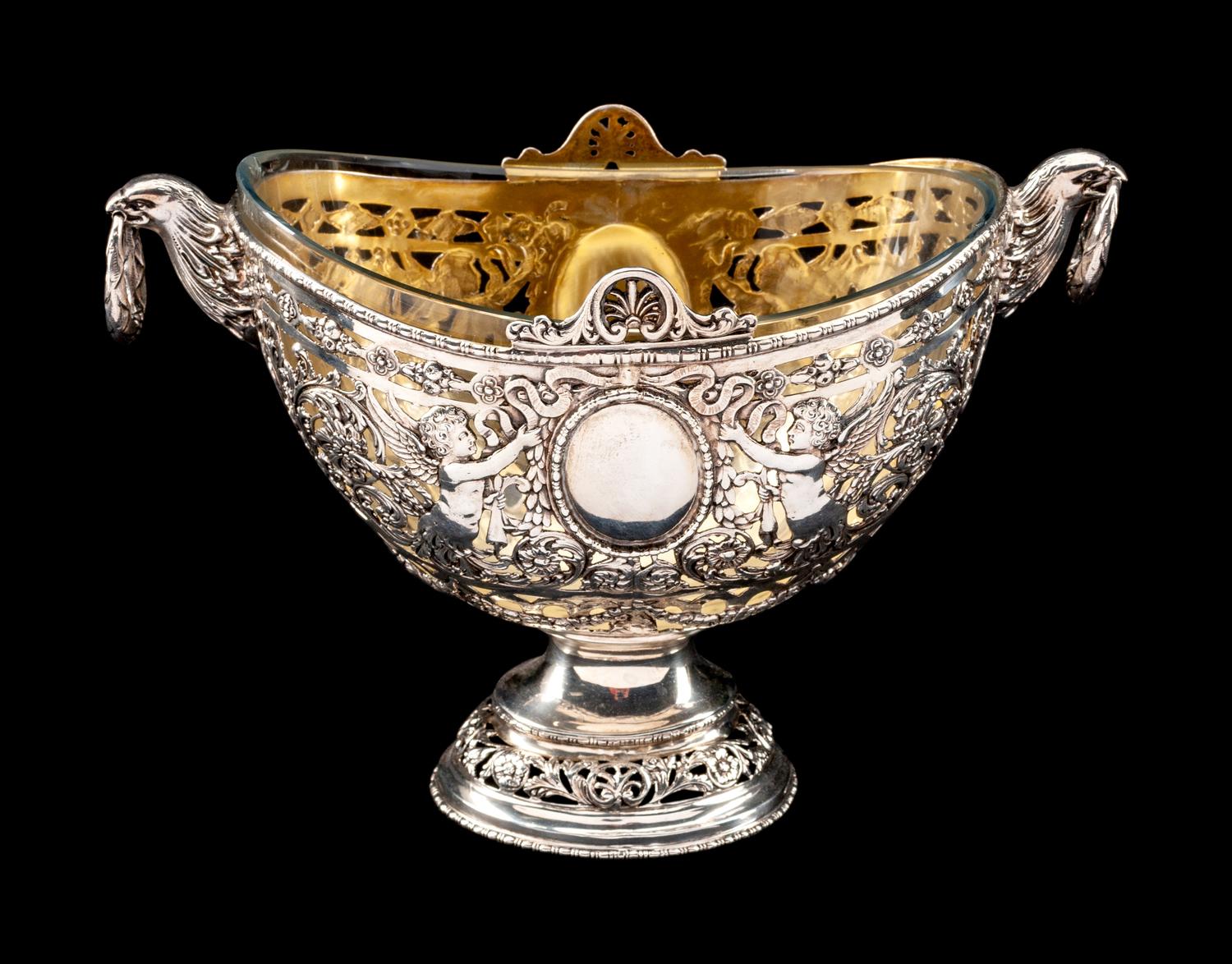 A German Silver Basket with a Glass Liner