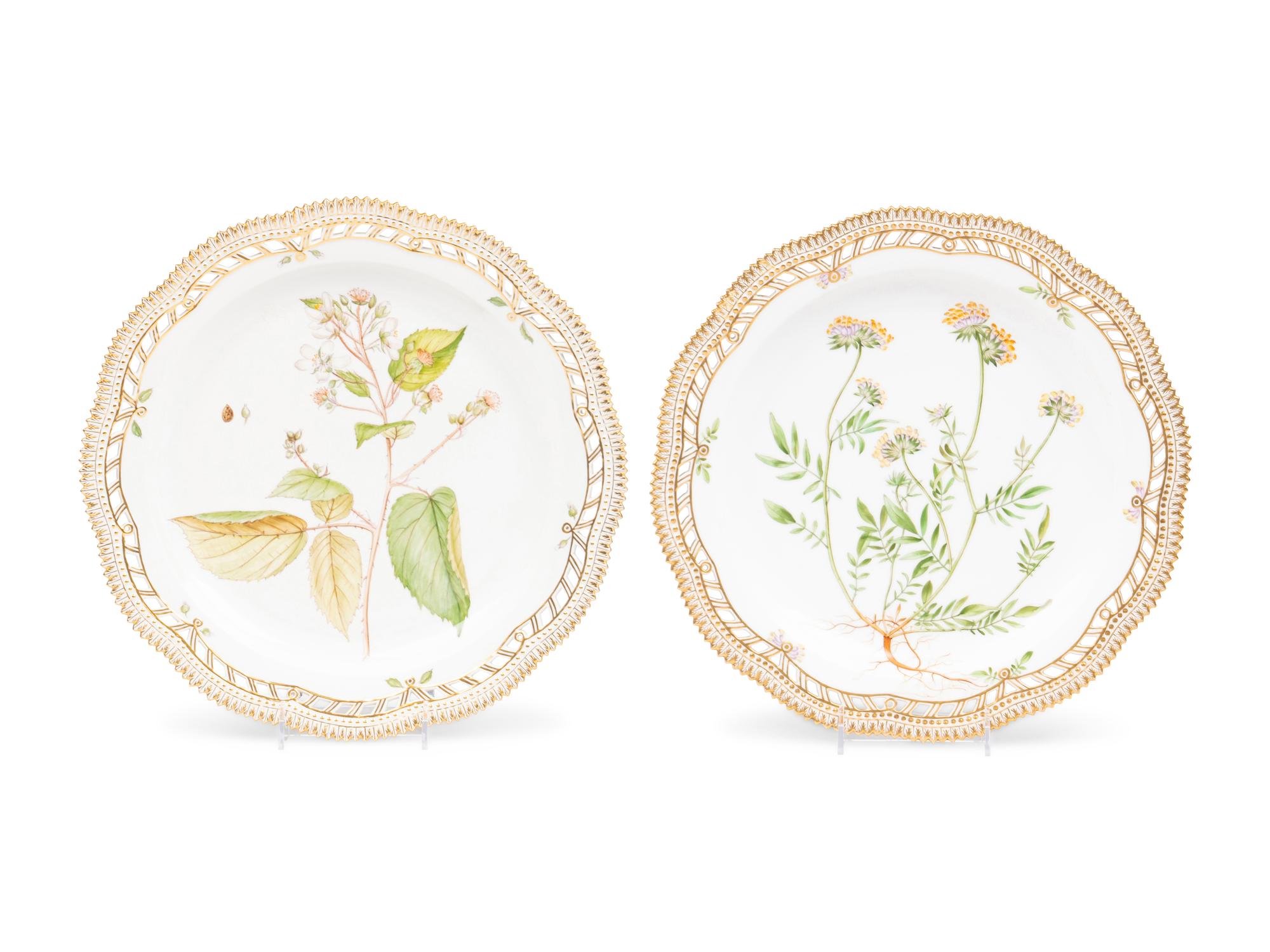 A Pair of Royal Copenhagen Flora Danica Reticulated Porcelain Platters