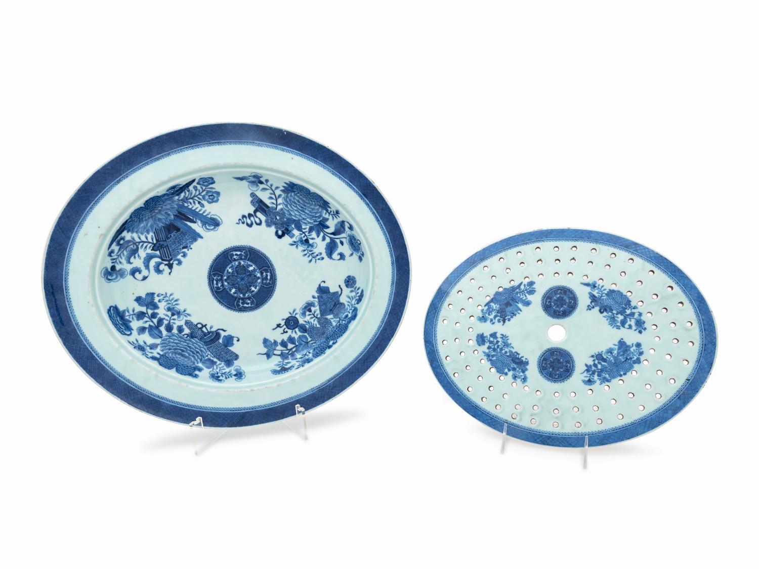 A Chinese Export Blue Fitzhugh Porcelain Meat Platter and Liner