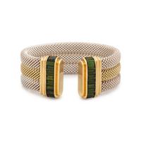 YELLOW GOLD, STERLING SILVER AND GREEN TOURMALINE CUFF BRACELET