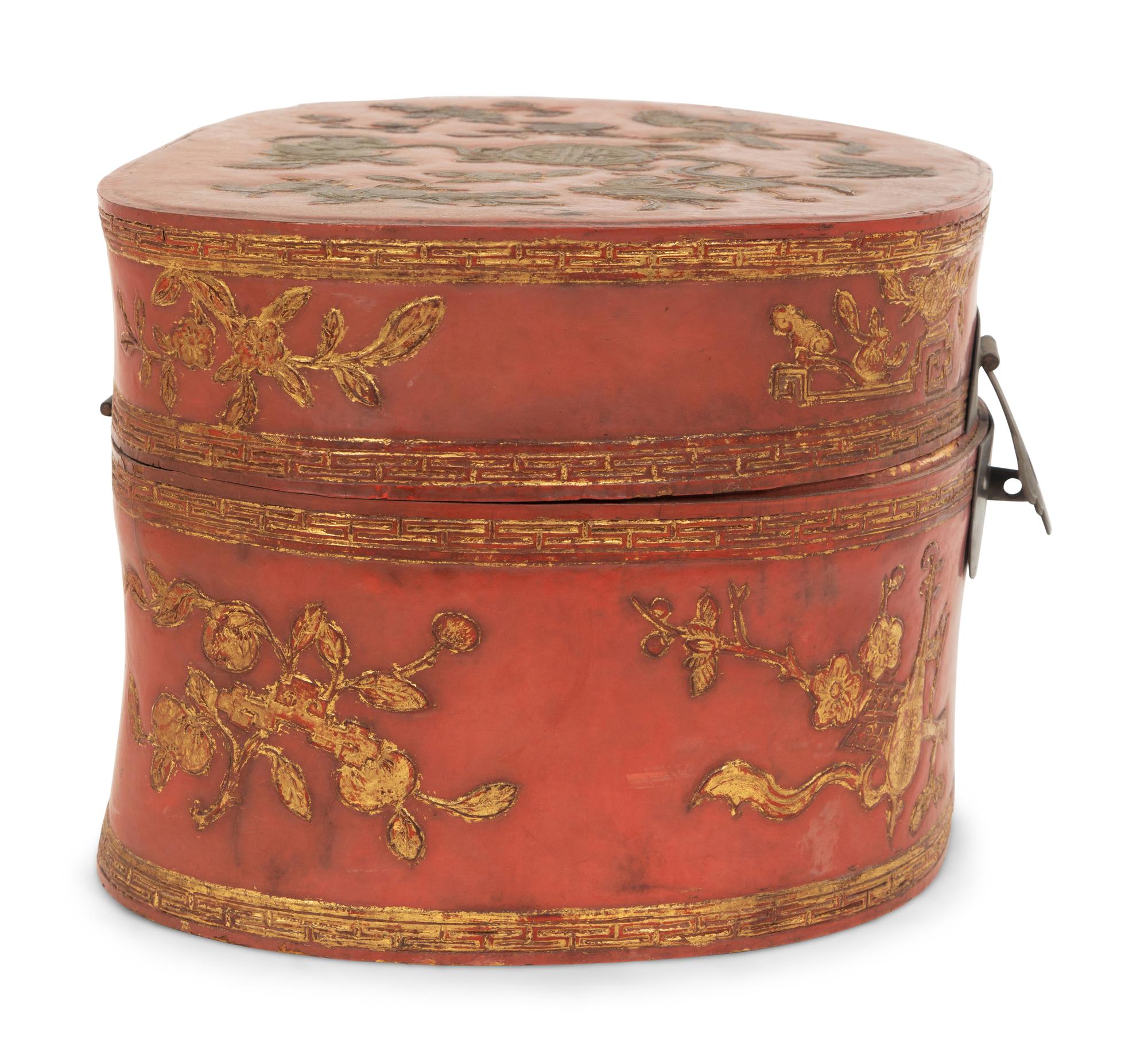 A Chinese Red and Gilt Lacquer Hat Box