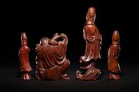 Four Chinese Carved Hardwood Figures