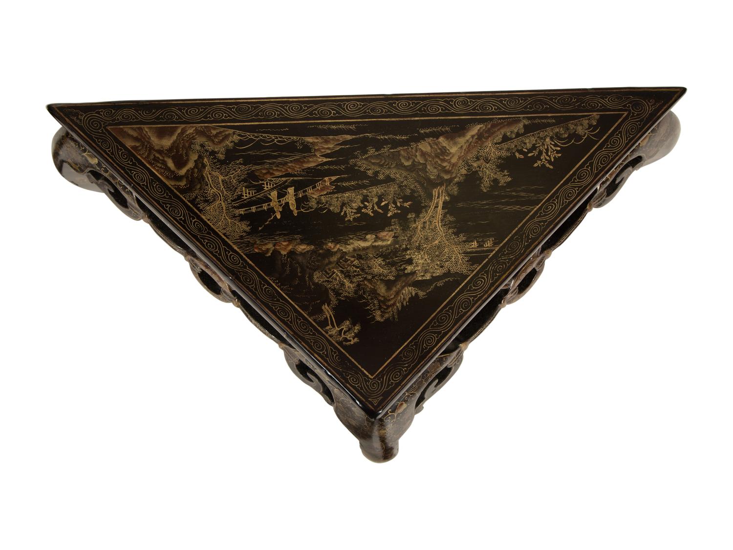 A Pair of Chinese Black and Gilt Lacquer Corner Tables