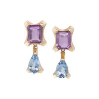 YELLOW GOLD, AMETHYST, AND AQUAMARINE CONVERTIBLE EARRINGS