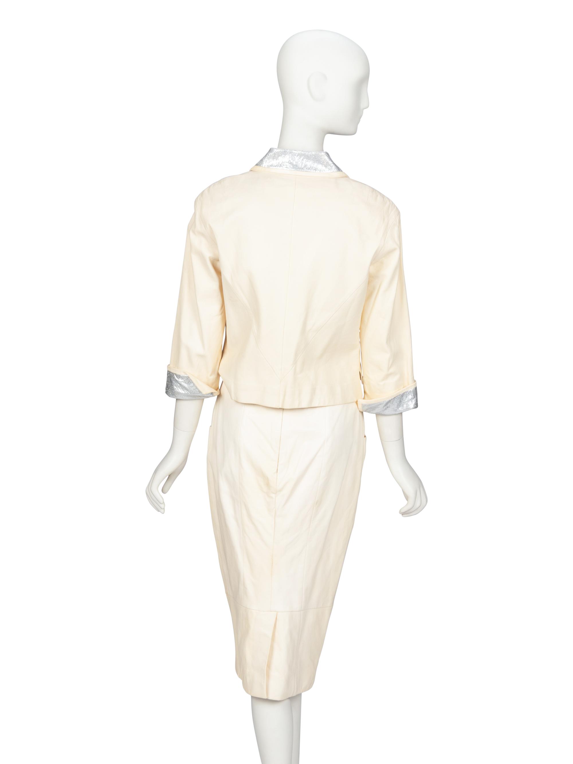 Chanel, Cream & Silver Leather Skirt Suit, 2010