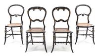 A Set of Four Victorian Mother-of-Pearl Inlaid Chairs Height 33 inches. — LATE 19TH CENTURY