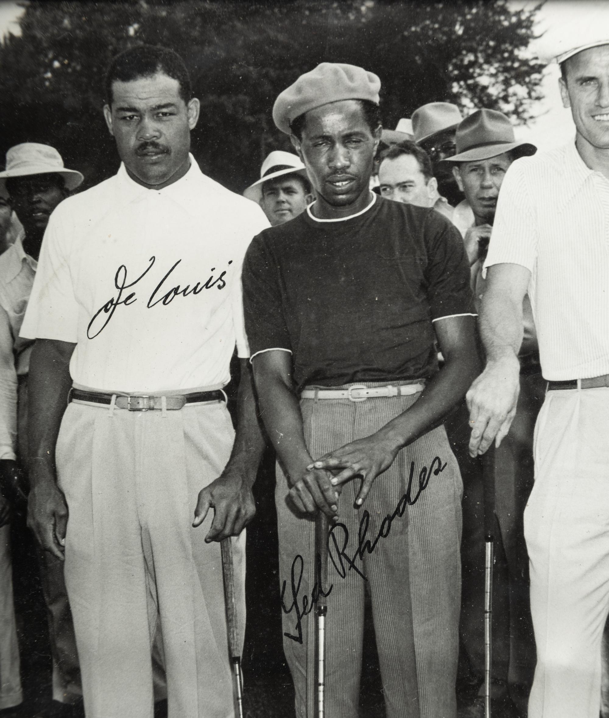 A Vintage Joe Louis and Ted Rhodes Signed Autograph Golf Foursome Photo,