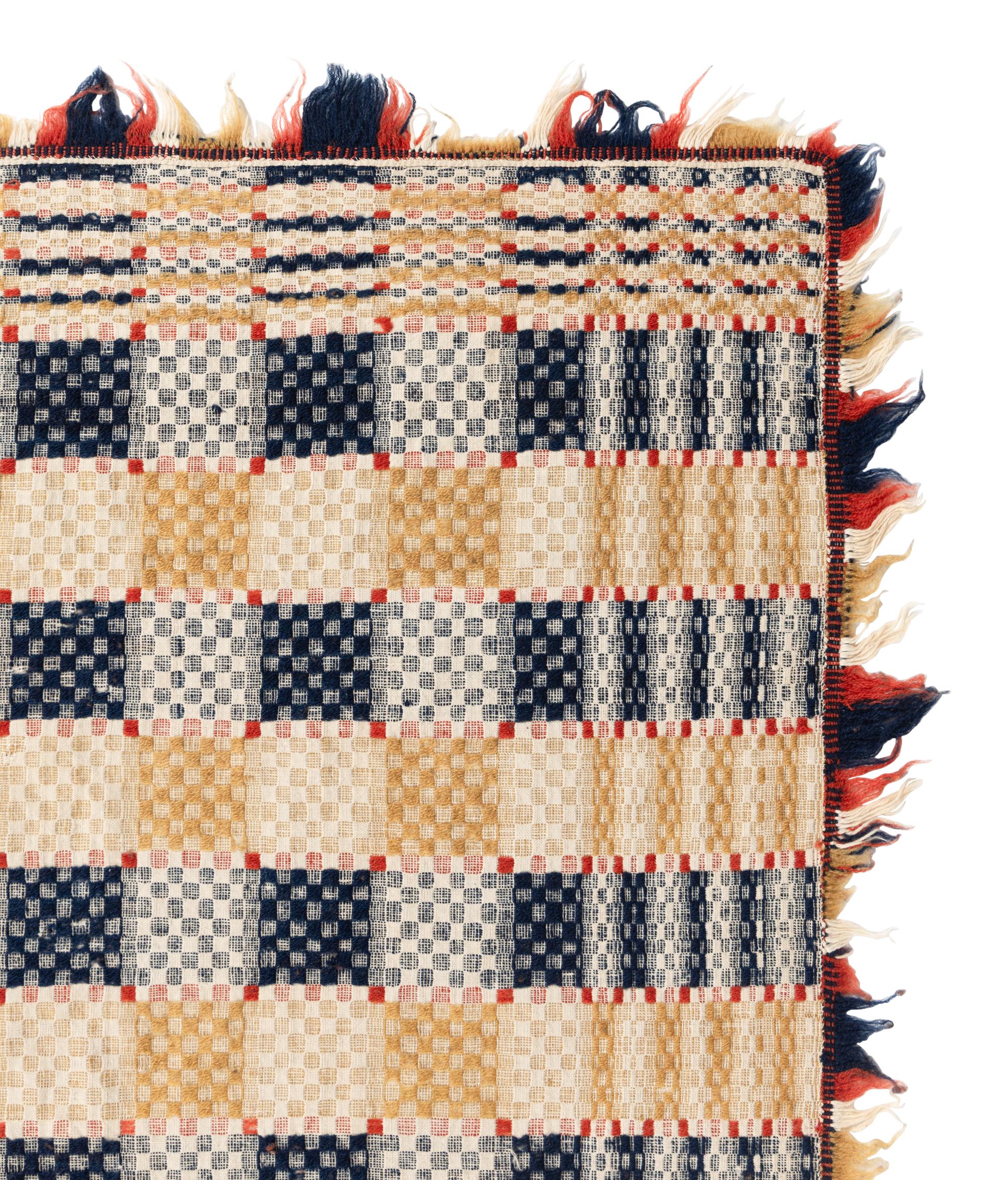A Jacquard Woven Linen, Cotton and Wool Coverlet