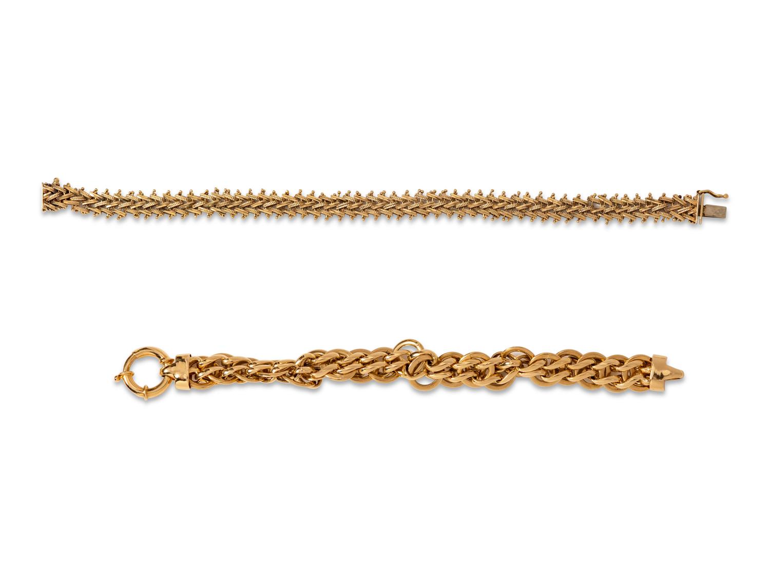 A Collection of 14 Karat Yellow Gold Bracelets,