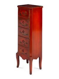 A Chinoiserie Decorated Lacquered Tall Chest