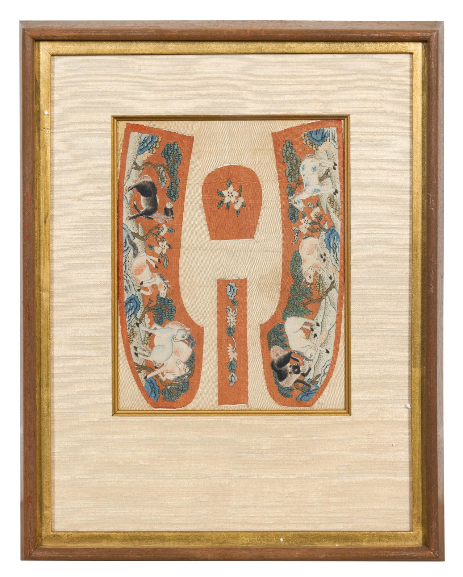 A Pair of Framed Chinese Uncut Woman's Kesi Silk Shoes LATE 19TH CENTURY 9 1/2 x 7 1/4 inches. — LATE 19TH CENTURY