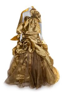 J & M Costumers Hollywood Gold Gown with Shawl, 1990-2000s