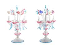 A Pair of Murano Glass Five-Light Girandoles
