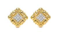 A Pair of 18 Karat Yellow Gold, Platinum and Diamond Earclips, Chaavae, 19.90 dwts.