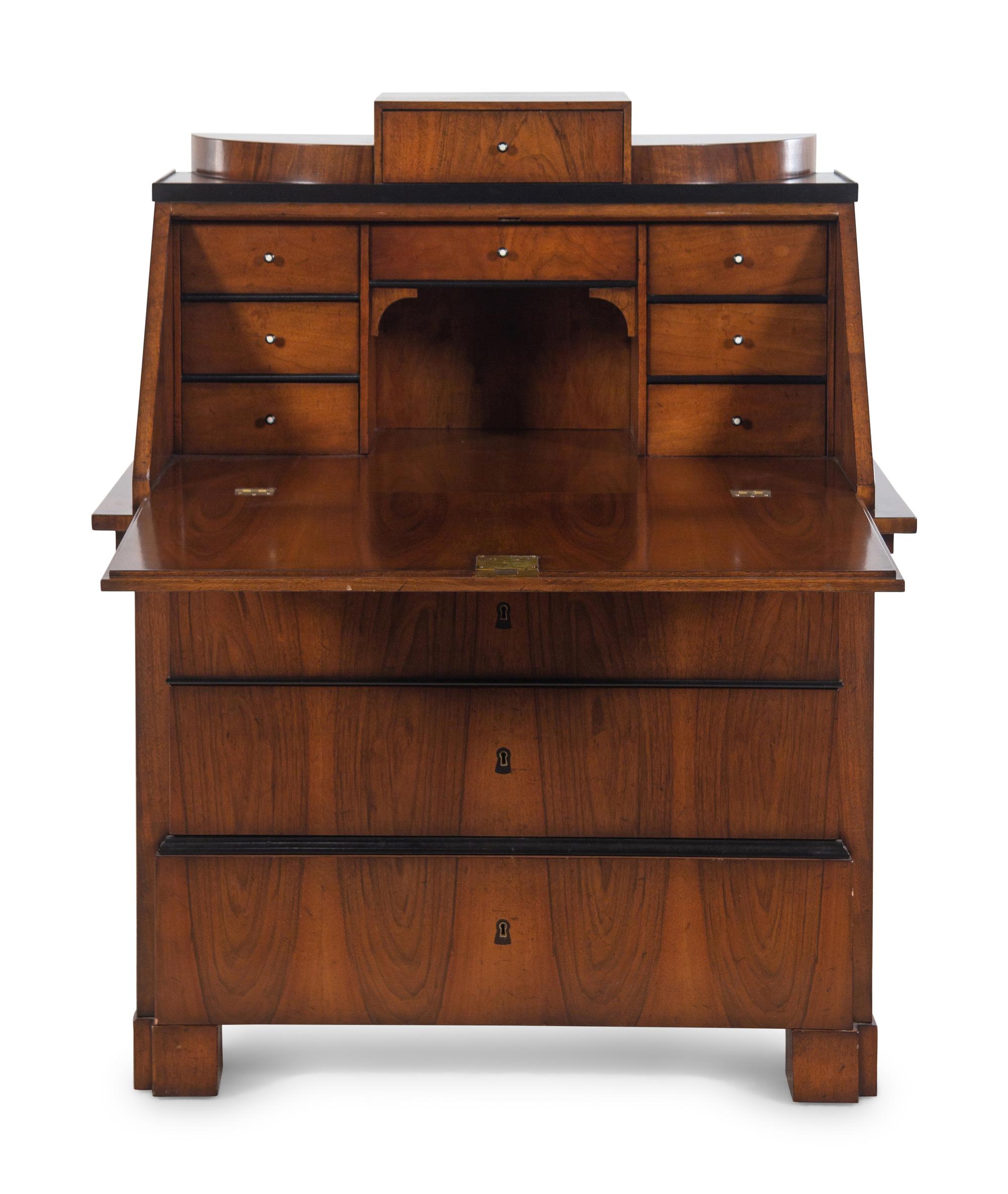 A Biedermeier Parcel Ebonized Birch Slant-Front Secretary