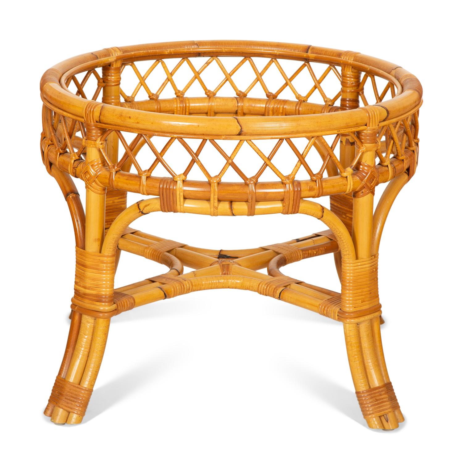 A Pair of Bielecky Brothers Rattan Armchairs and a Side Table.