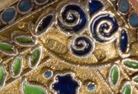 A Russian Silver and Enamel Cigarette Case, Maker's Mark Cyrillic SF, Moscow, the case having a matte gilt ground with foliate and geom