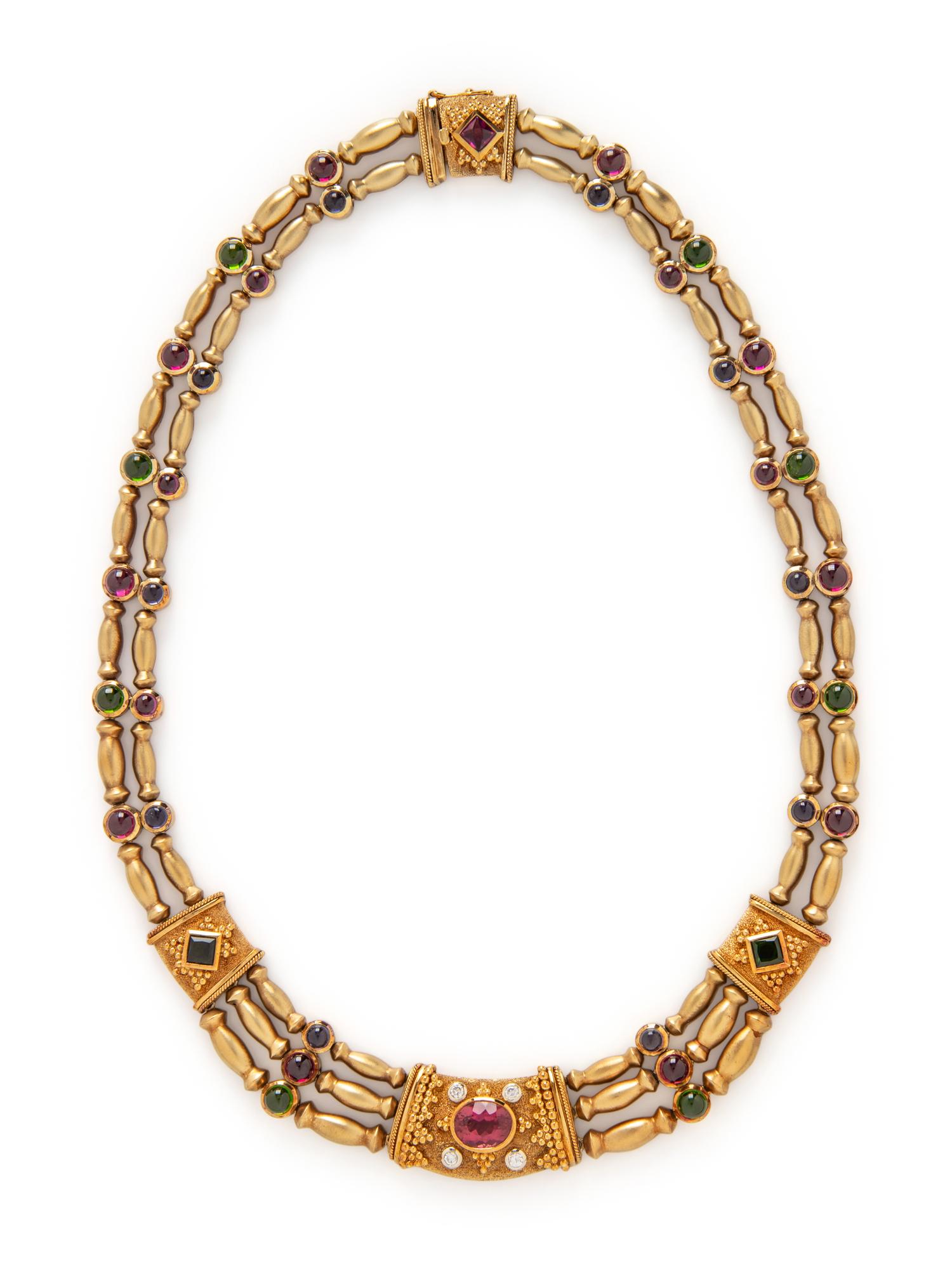 YELLOW GOLD, MULTIGEM, AND DIAMOND NECKLACE