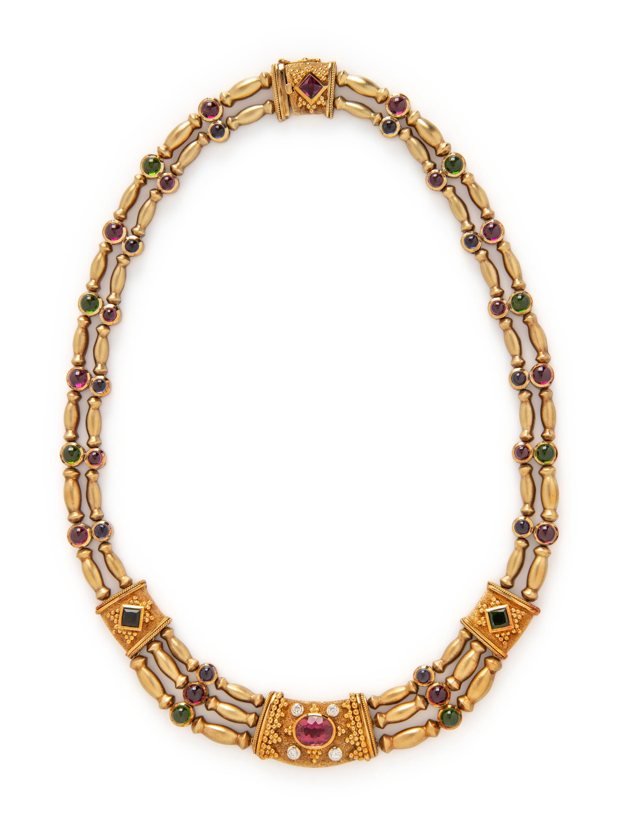 YELLOW GOLD, MULTIGEM, AND DIAMOND NECKLACE