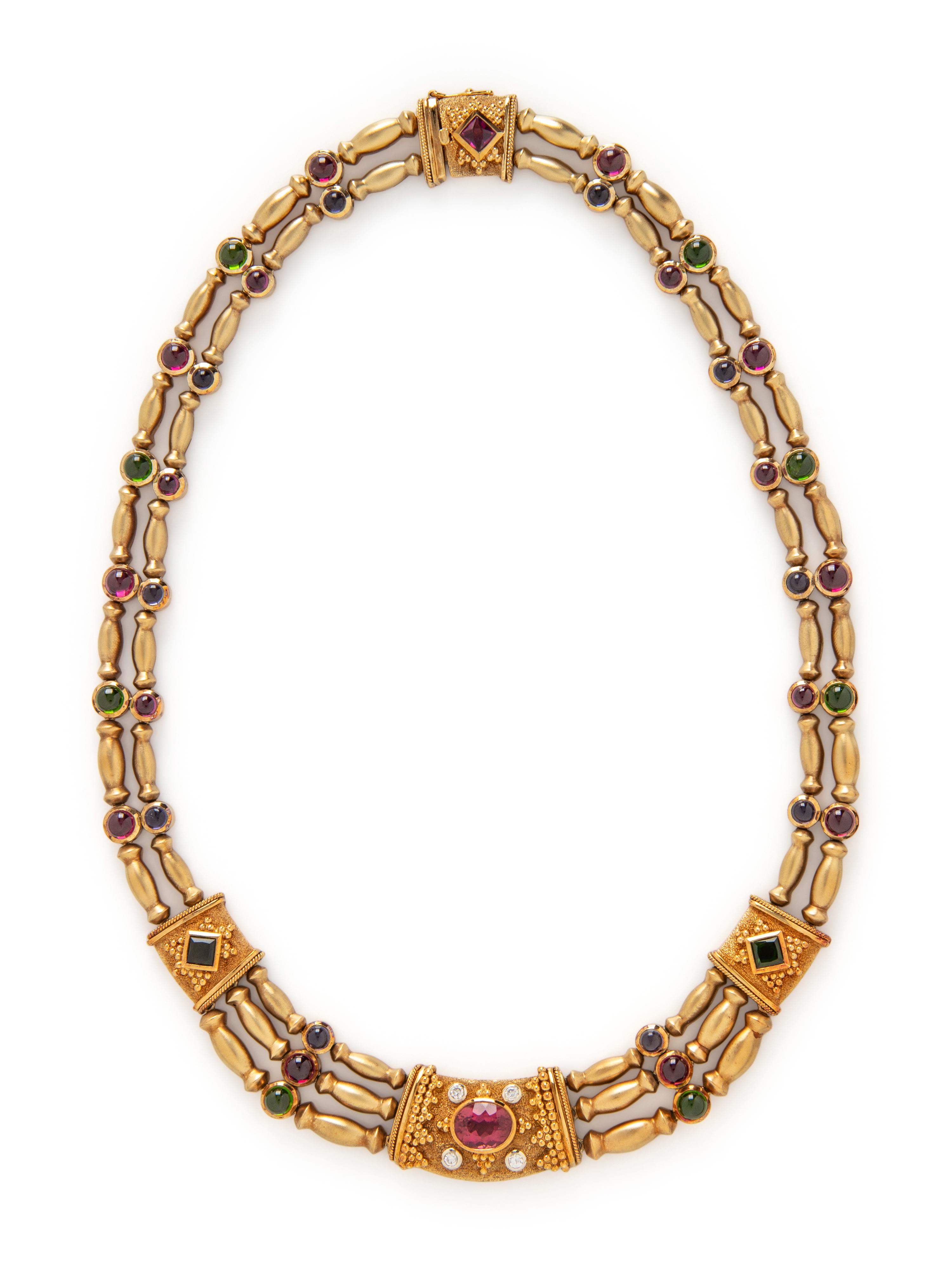 YELLOW GOLD, MULTIGEM, AND DIAMOND NECKLACE