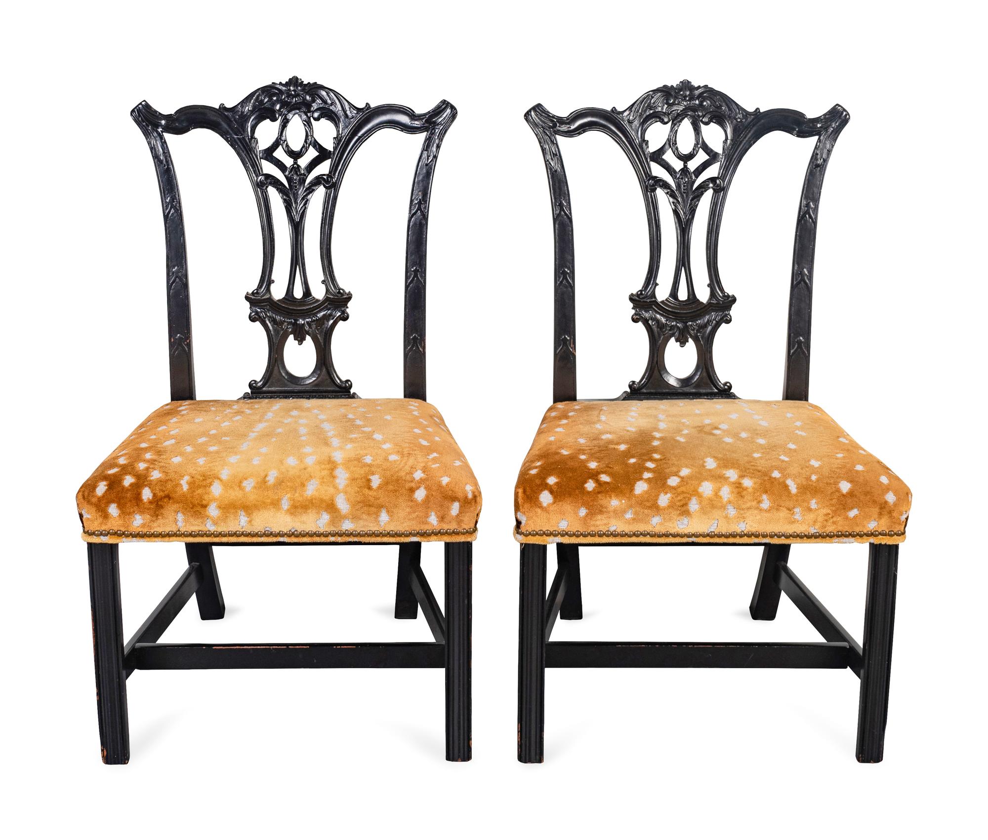 A Pair of George III Style Carved Mahogany Side Chairs — 20TH CENTURY