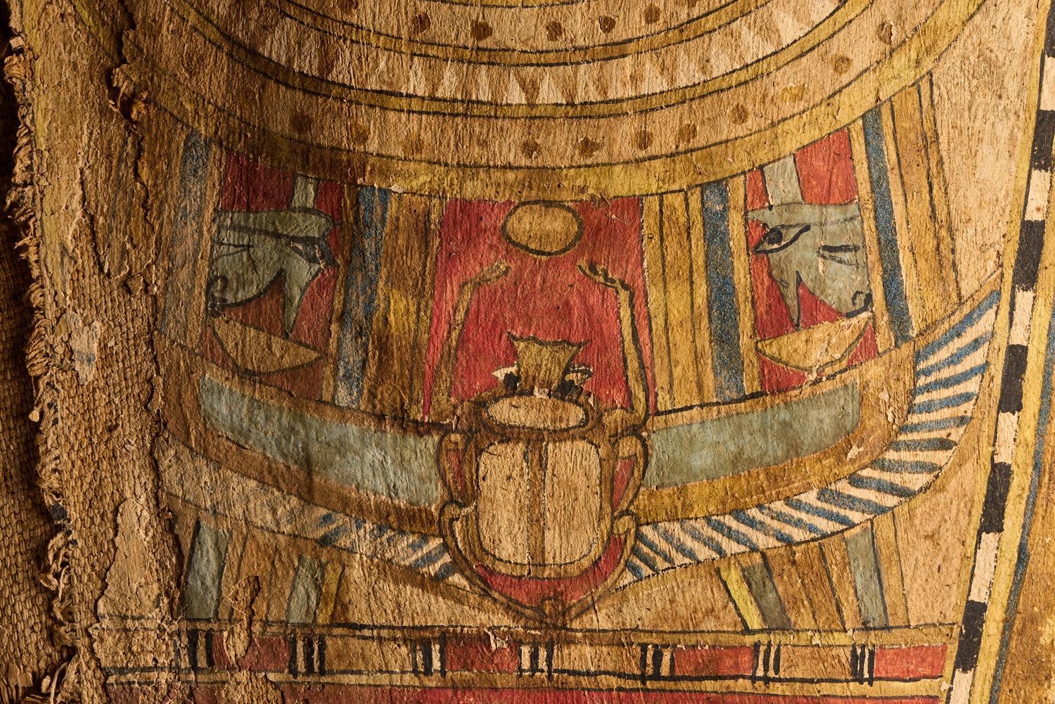 An Egyptian Painted Cartonnage Sarcophagus Fragment