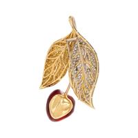 NICHOLAS VARNEY, DIAMOND, COLORED DIAMOND AND FIRE OPAL CHERRY BROOCH