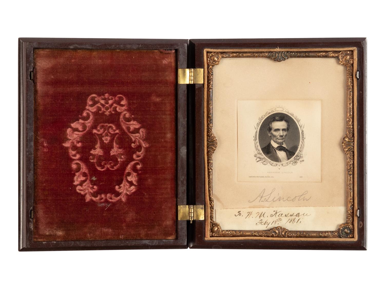 [LINCOLN, Abraham (1809-1865)]. An engraved portrait signed in pencil ("A. Lincoln"). 18 February 1861.
