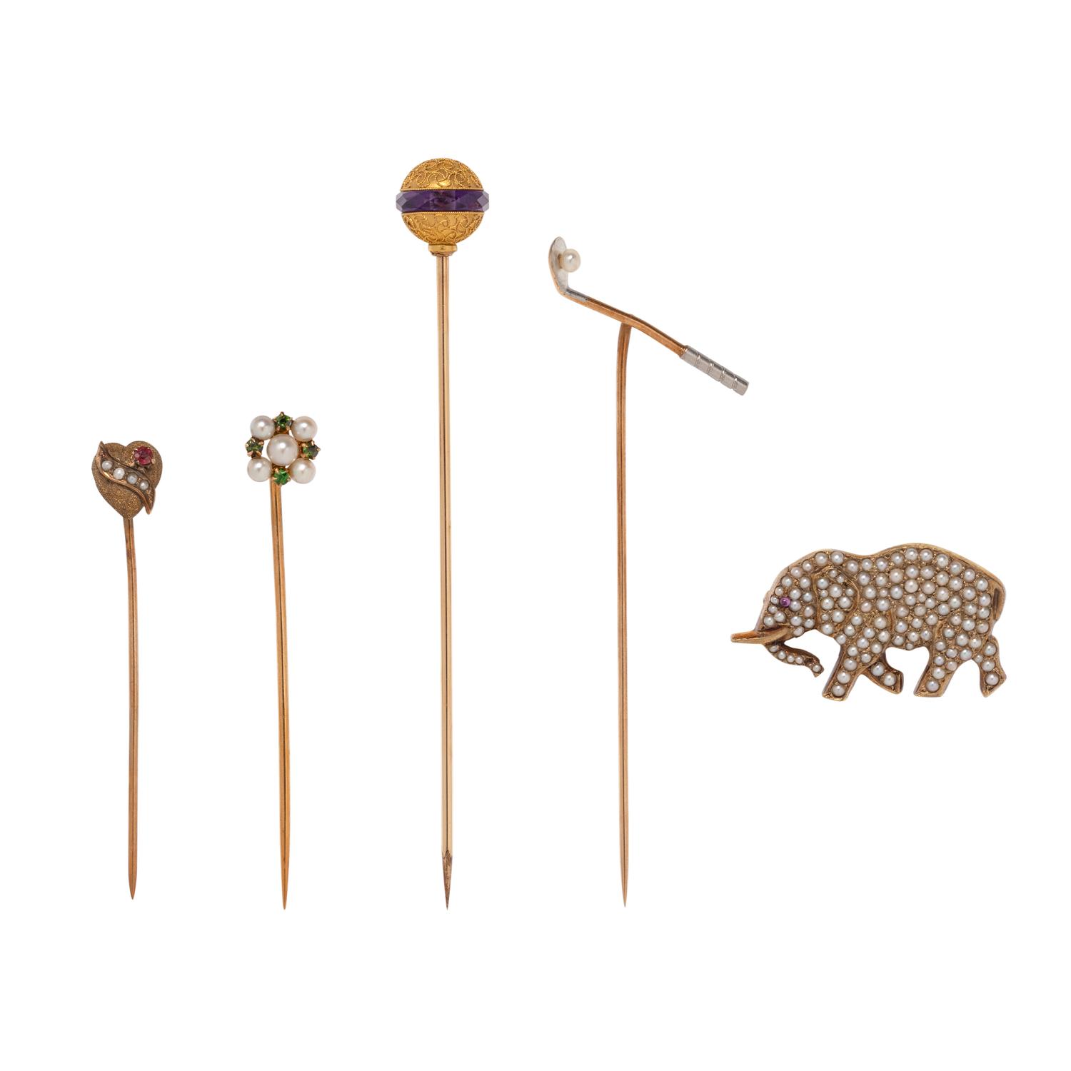 COLLECTION OF GOLD AND MULTIGEM PINS