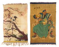 Two Silk Kesi Panels Height of larger 32 3/4 x width 15 1/2 inches.