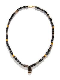 A Western Asiatic Banded Agate and Gold Bead Necklace