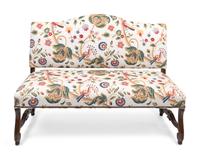 A Louis XIV Style Walnut Bench with Faux Crewelwork Upholstery